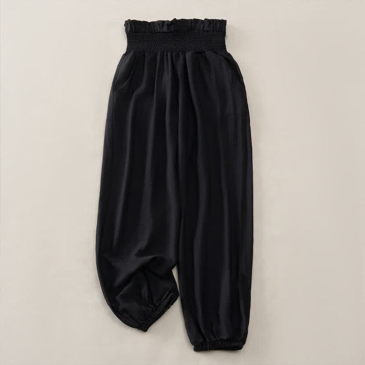 Buddha Stones Lässige, minimalistische, einfarbige Damen-Cropped-Hose mit Tasche für den Sommer - Schwarz - XXL - image 7