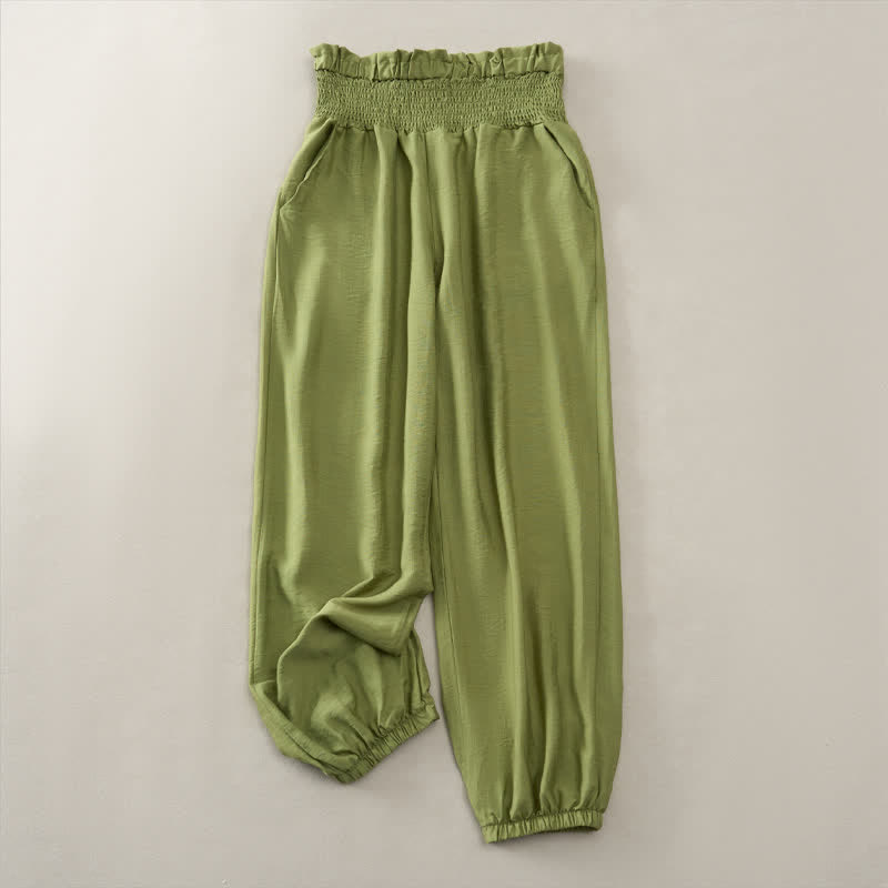Buddha Stones Lässige, minimalistische, einfarbige Damen-Cropped-Hose mit Tasche für den Sommer - Olivgrün - XXL - image 14