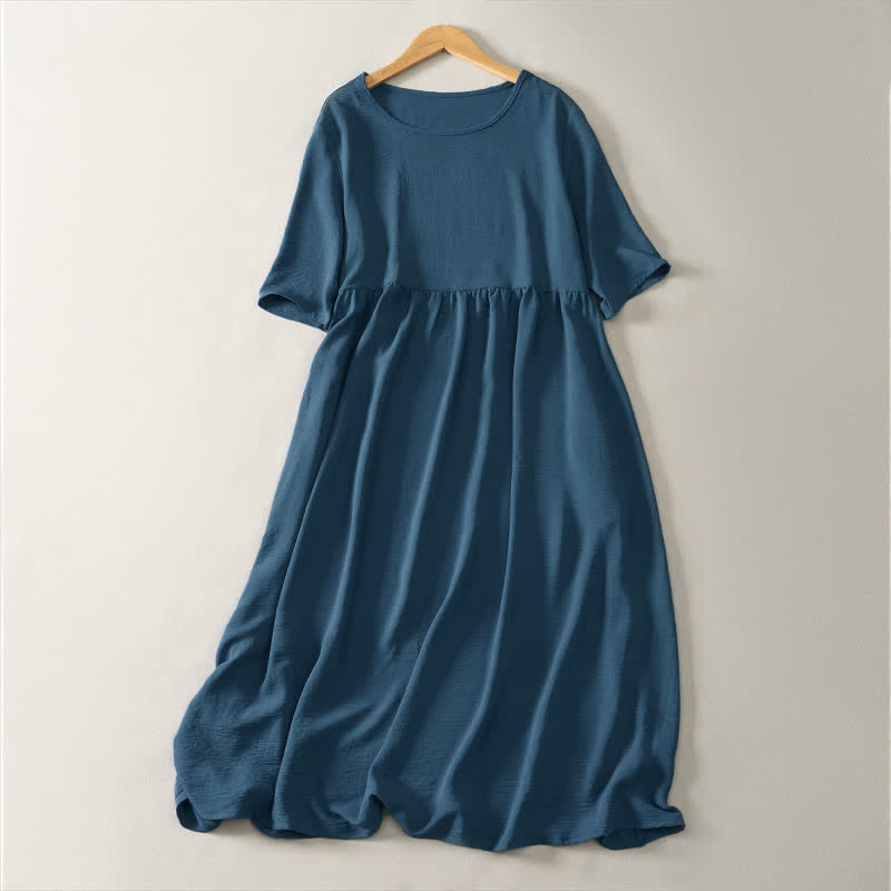 Buddha Stones Sommerliches, lässiges, minimalistisches, einfarbiges Damenkleid mit kurzen Ärmeln und Tasche - SteelBlue - US8-10, UK/AU12-14, EU40-42 (2XL) - image 0