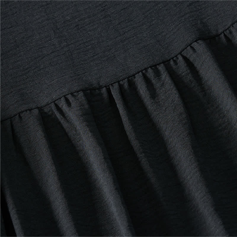 Buddha Stones Sommerliches, lässiges, minimalistisches, einfarbiges Damenkleid mit kurzen Ärmeln und Tasche - image 11