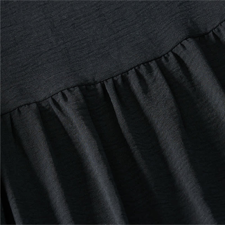 Buddha Stones Sommerliches, lässiges, minimalistisches, einfarbiges Damenkleid mit kurzen Ärmeln und Tasche - image 11