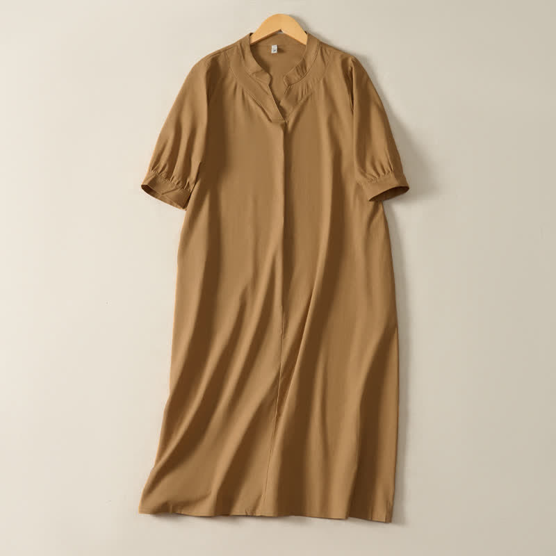 Buddha Stones Minimalistisches, schlichtes, einfarbiges Sommerkleid für Damen mit kurzen Ärmeln und Tasche - Peru - US12, UK/AU16, EU44 (2XL) - image 0