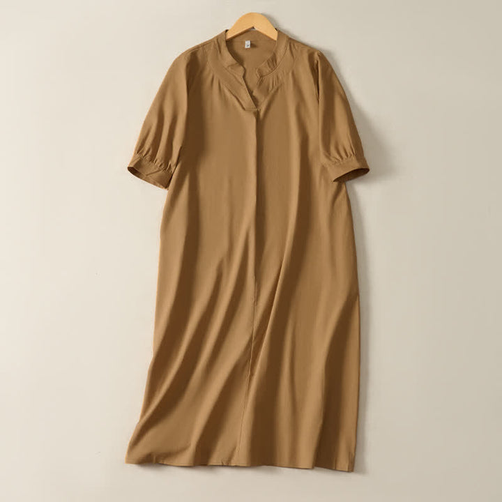 Buddha Stones Minimalistisches, schlichtes, einfarbiges Sommerkleid für Damen mit kurzen Ärmeln und Tasche - Peru - US12, UK/AU16, EU44 (2XL) - image 0