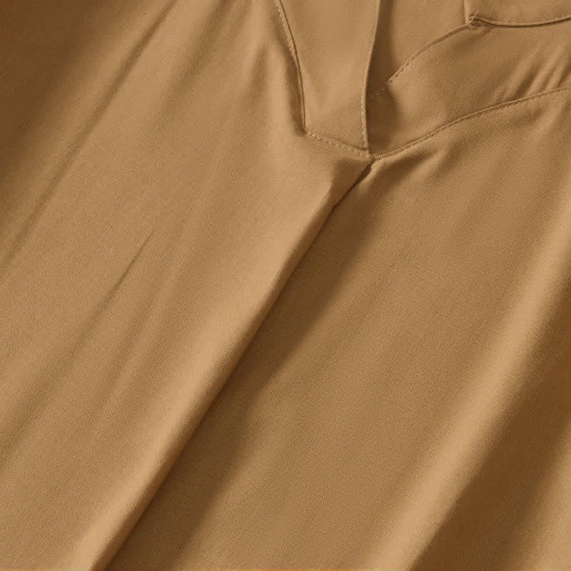 Buddha Stones Minimalistisches, schlichtes, einfarbiges Sommerkleid für Damen mit kurzen Ärmeln und Tasche - image 3