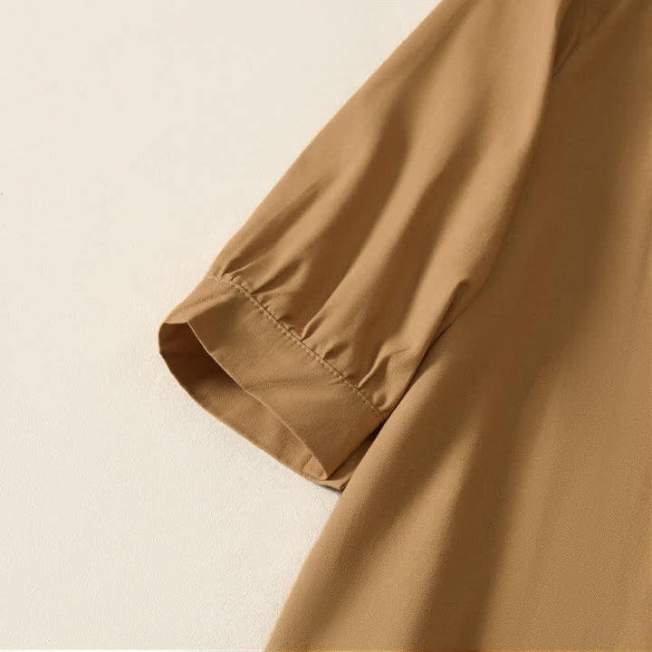 Buddha Stones Minimalistisches, schlichtes, einfarbiges Sommerkleid für Damen mit kurzen Ärmeln und Tasche - image 4