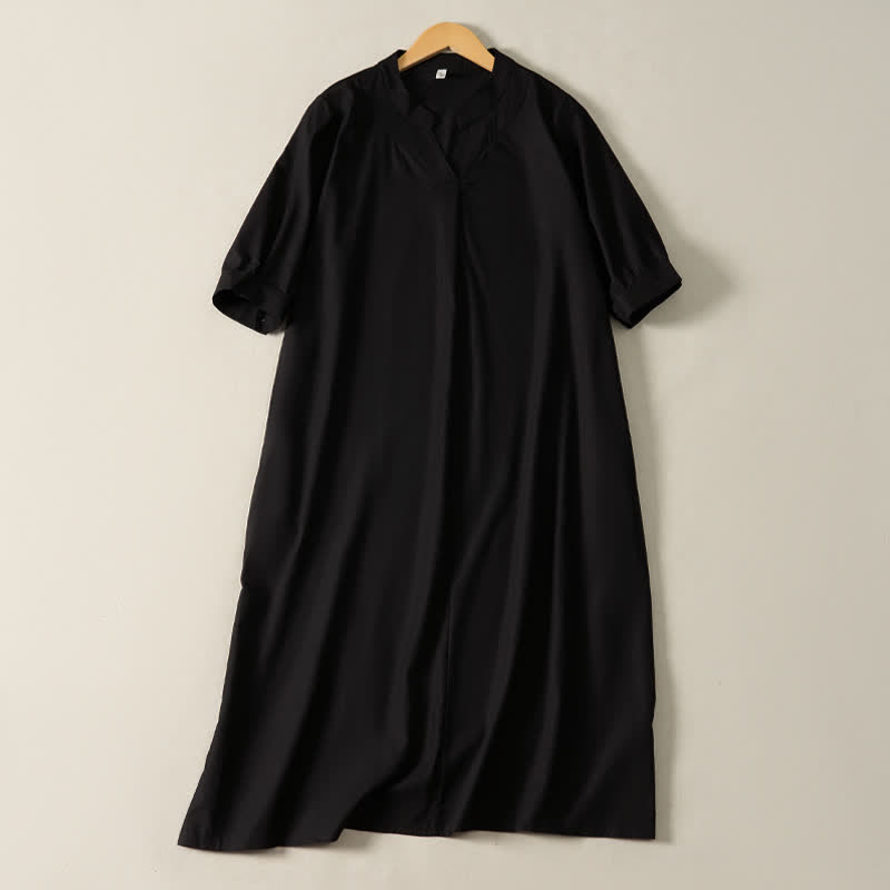 Buddha Stones Minimalistisches, schlichtes, einfarbiges Sommerkleid für Damen mit kurzen Ärmeln und Tasche - Schwarz - US12, UK/AU16, EU44 (2XL) - image 8