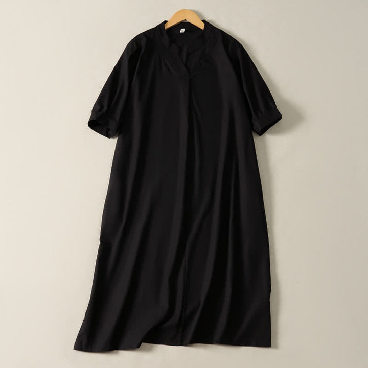 Buddha Stones Minimalistisches, schlichtes, einfarbiges Sommerkleid für Damen mit kurzen Ärmeln und Tasche - Schwarz - US12, UK/AU16, EU44 (2XL) - image 8