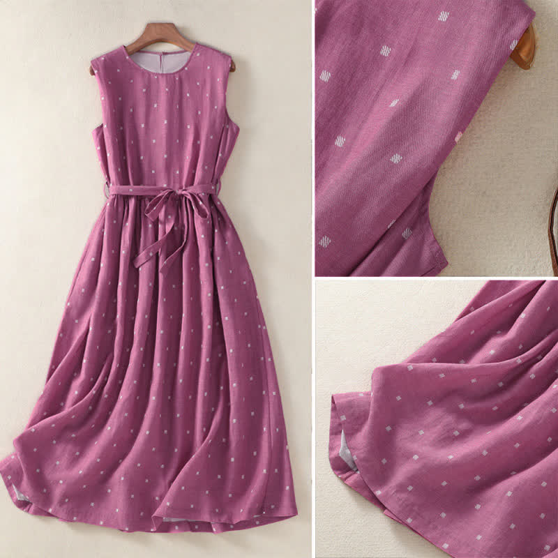 Buddha Stones Elegantes, lässiges Sommerkleid mit Kordelzug, Polka-Dots, ärmellos und mit Tasche für Damen. - image 2