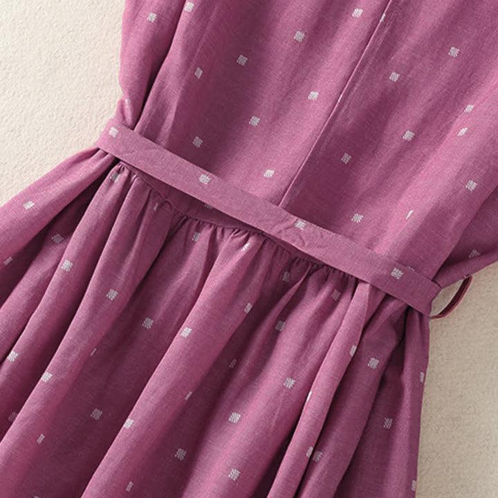 Buddha Stones Elegantes, lässiges Sommerkleid mit Kordelzug, Polka-Dots, ärmellos und mit Tasche für Damen. - image 7