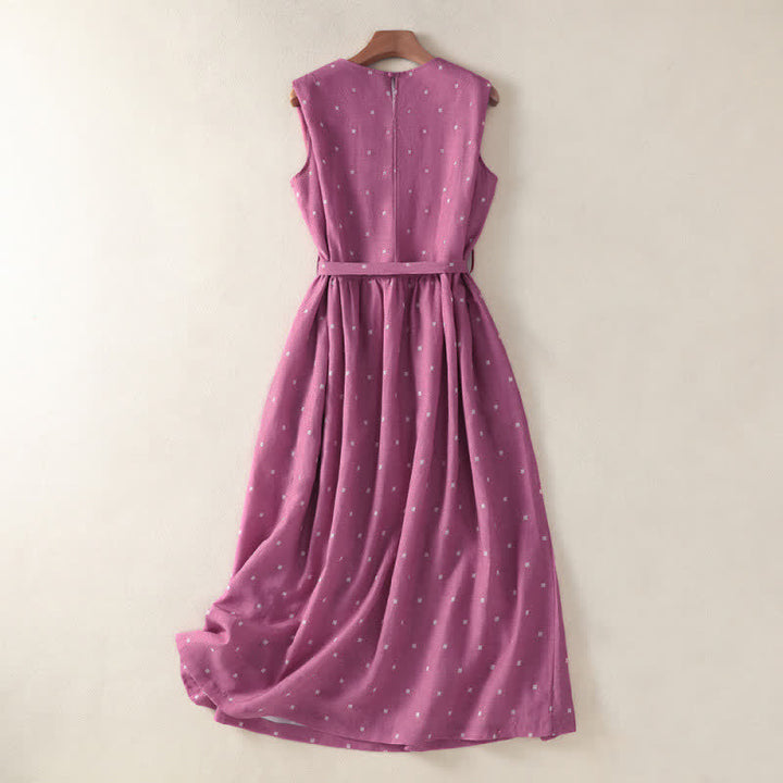 Buddha Stones Elegantes, lässiges Sommerkleid mit Kordelzug, Polka-Dots, ärmellos und mit Tasche für Damen. - image 1