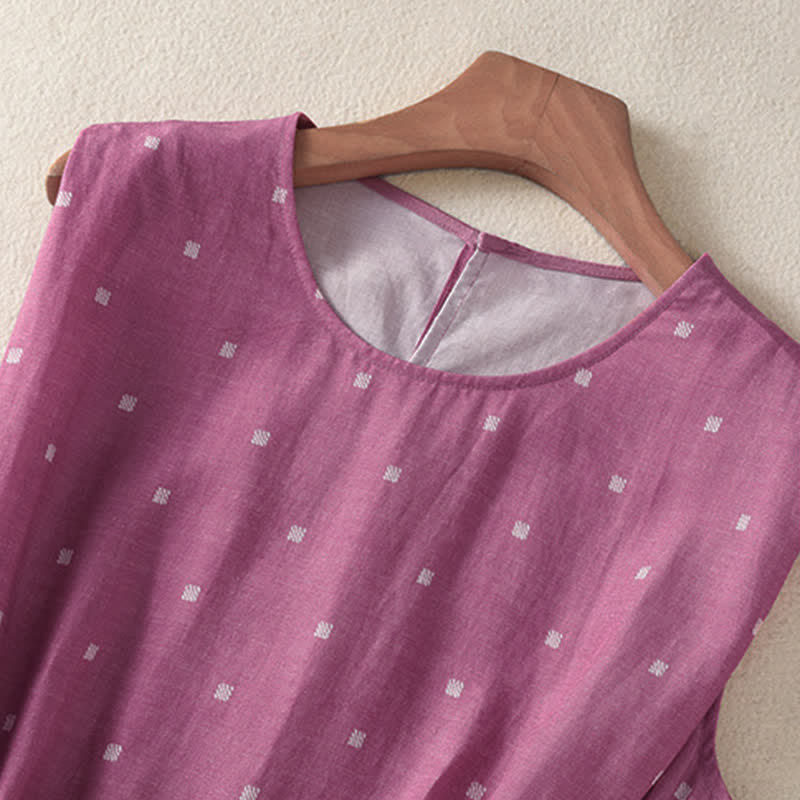 Buddha Stones Elegantes, lässiges Sommerkleid mit Kordelzug, Polka-Dots, ärmellos und mit Tasche für Damen. - image 3