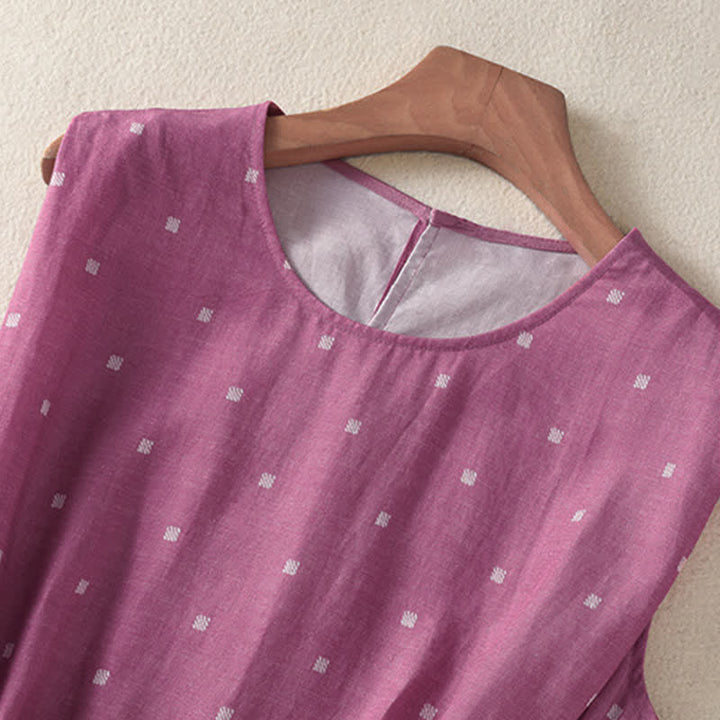 Buddha Stones Elegantes, lässiges Sommerkleid mit Kordelzug, Polka-Dots, ärmellos und mit Tasche für Damen. - image 3