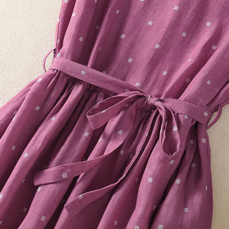 Buddha Stones Elegantes, lässiges Sommerkleid mit Kordelzug, Polka-Dots, ärmellos und mit Tasche für Damen. - image 6