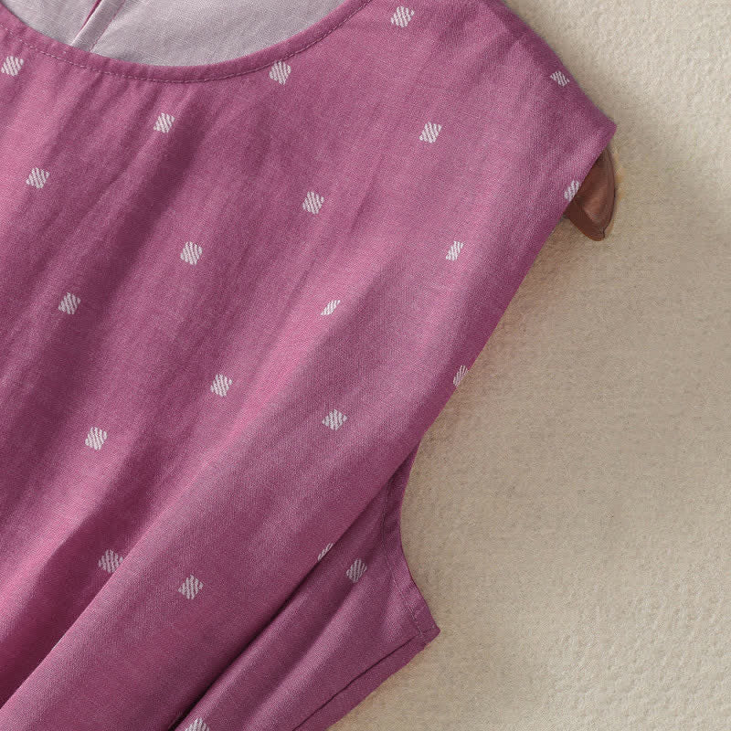 Buddha Stones Elegantes, lässiges Sommerkleid mit Kordelzug, Polka-Dots, ärmellos und mit Tasche für Damen. - image 5