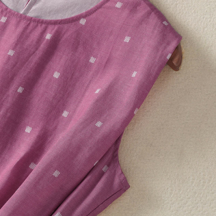 Buddha Stones Elegantes, lässiges Sommerkleid mit Kordelzug, Polka-Dots, ärmellos und mit Tasche für Damen. - image 5