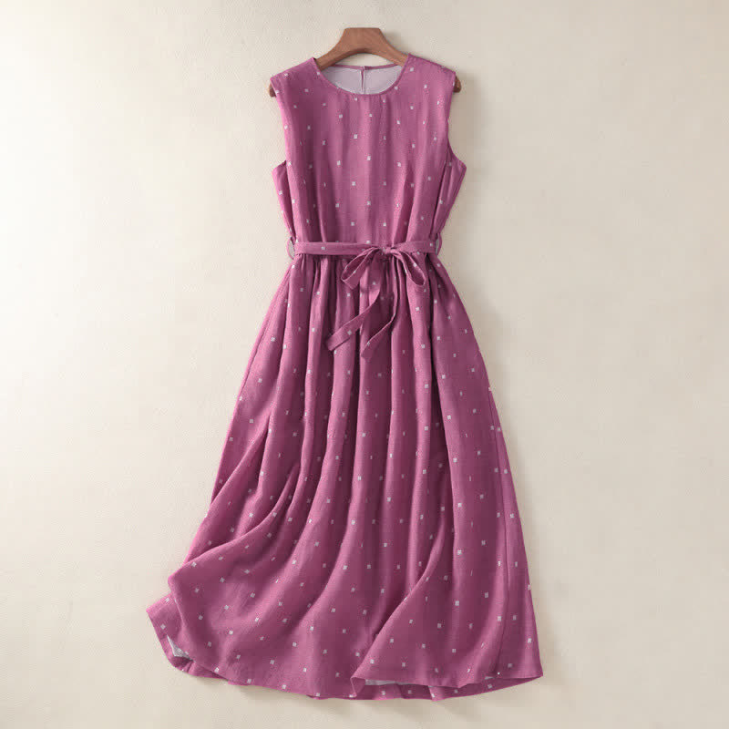 Buddha Stones Elegantes, lässiges Sommerkleid mit Kordelzug, Polka-Dots, ärmellos und mit Tasche für Damen. - Blassviolettrot - US14, UK/AU18, EU46 (2XL) - image 0