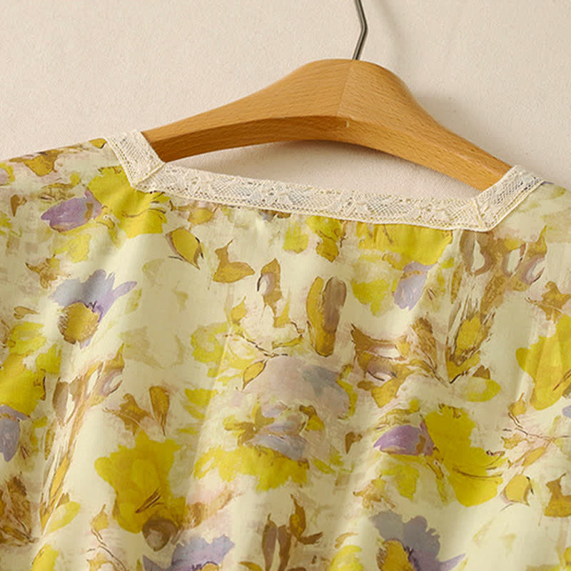 Buddha Stones Frühling/Sommer Vintage-Kleid mit Kordelzug, Blumenmuster, kurzen Ärmeln und Tasche für Damen, Kurzarm, ... Damen, Kurzarm, mit Tasche - image 3