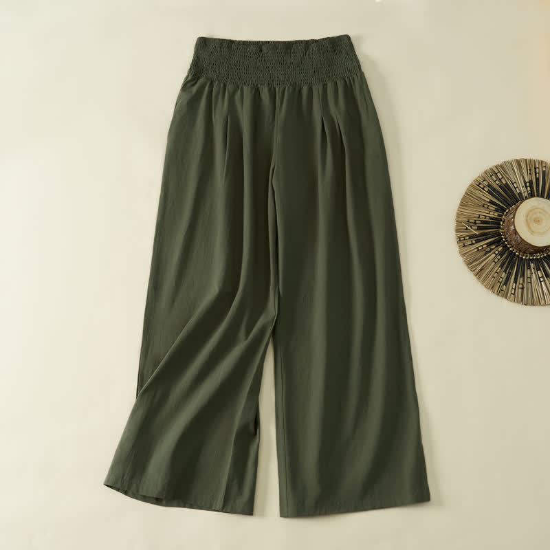 Buddha Stones Lässige, minimalistische lange Damenhose für Frühling und Sommer mit weitem Bein und Tasche - image 8