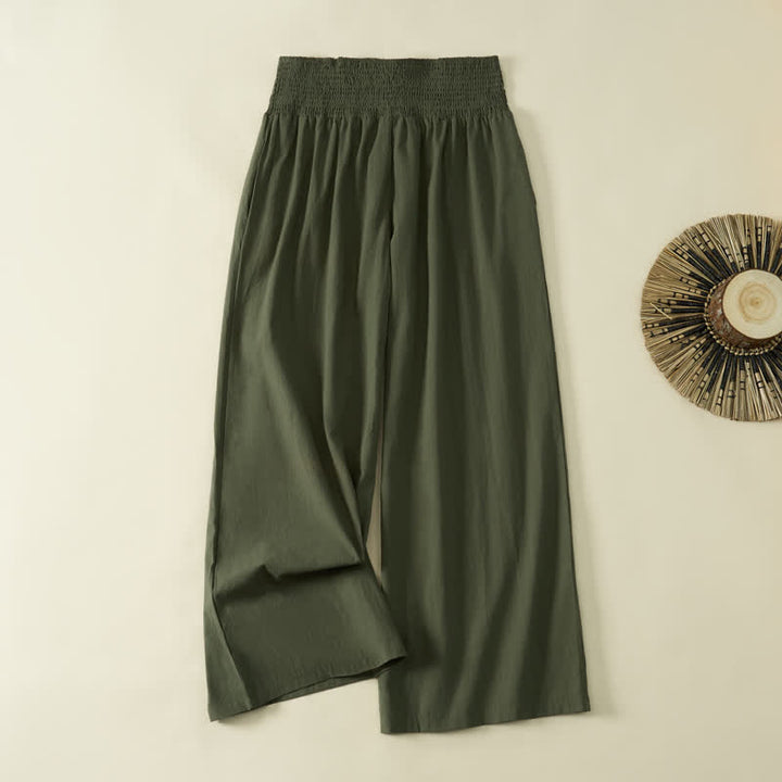 Buddha Stones Lässige, minimalistische lange Damenhose für Frühling und Sommer mit weitem Bein und Tasche - Dunkelolivgrün - US 8-10, UK/AU 12-14, EU 40-42 (2XL) - image 7