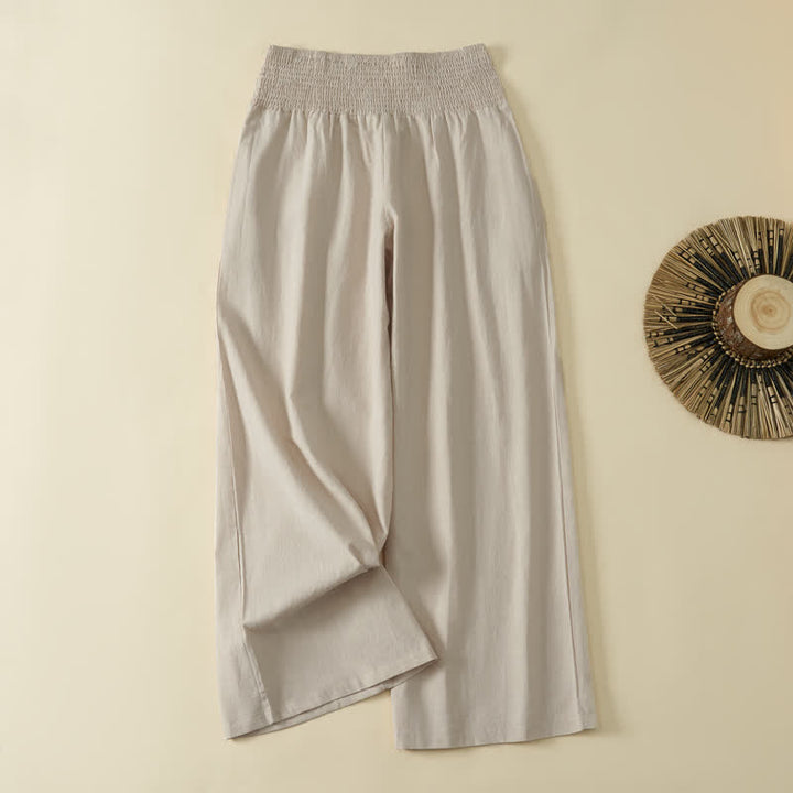 Buddha Stones Lässige, minimalistische lange Damenhose für Frühling und Sommer mit weitem Bein und Tasche - image 1
