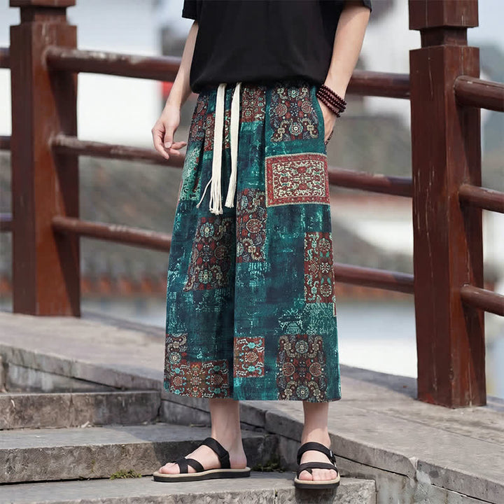Buddha Stones Sommerliche Boho-Vintage-Caprihose mit Kordelzug und Blumenmuster, gerades Bein, mit Tasche - image 25