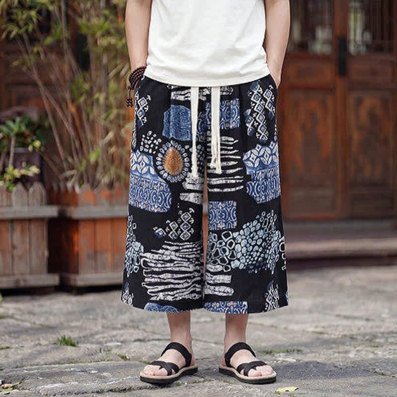Buddha Stones Sommerliche Boho-Vintage-Caprihose mit Kordelzug und Blumenmuster, gerades Bein, mit Tasche - image 8
