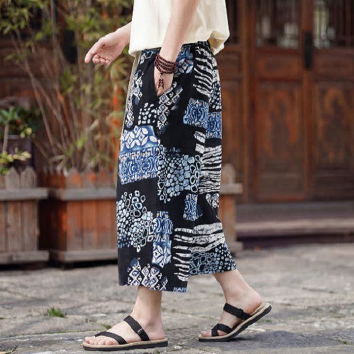 Buddha Stones Sommerliche Boho-Vintage-Caprihose mit Kordelzug und Blumenmuster, gerades Bein, mit Tasche - image 10