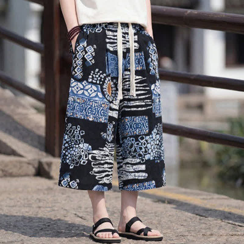 Buddha Stones Sommerliche Boho-Vintage-Caprihose mit Kordelzug und Blumenmuster, gerades Bein, mit Tasche - image 12