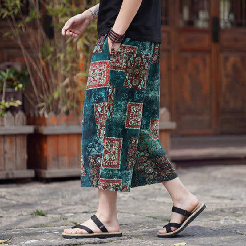 Buddha Stones Sommerliche Boho-Vintage-Caprihose mit Kordelzug und Blumenmuster, gerades Bein, mit Tasche - image 29