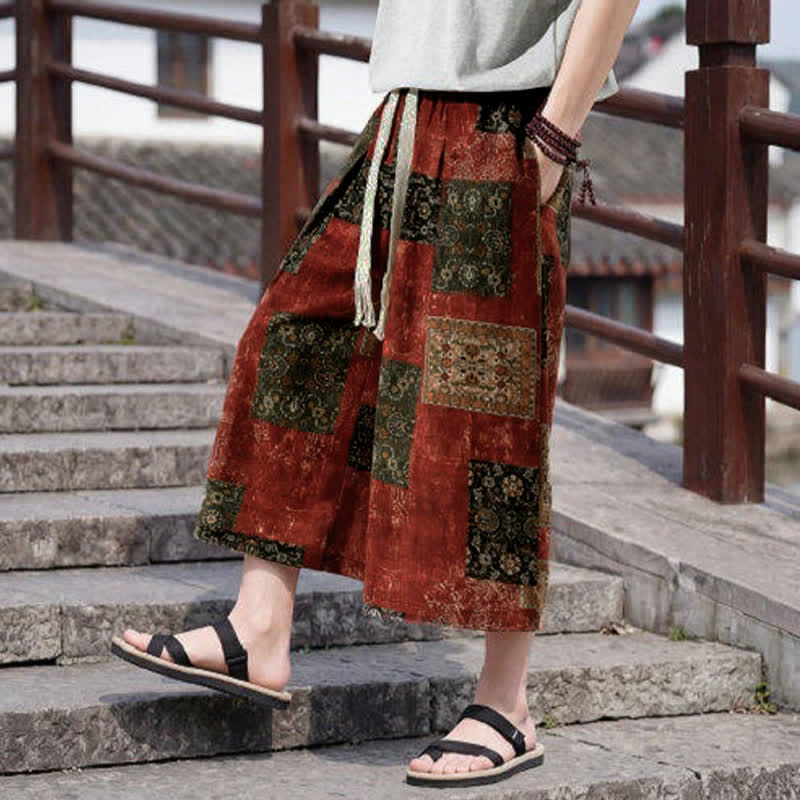 Buddha Stones Sommerliche Boho-Vintage-Caprihose mit Kordelzug und Blumenmuster, gerades Bein, mit Tasche - image 17