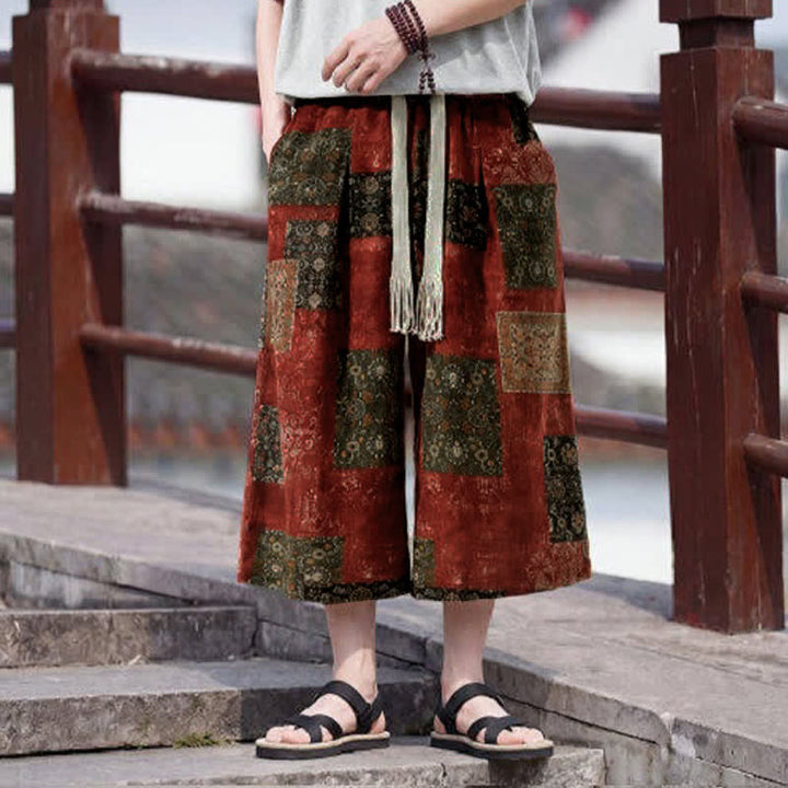 Buddha Stones Sommerliche Boho-Vintage-Caprihose mit Kordelzug und Blumenmuster, gerades Bein, mit Tasche - Sienna - US/UK/AU46, EU56 (5XL) - image 15