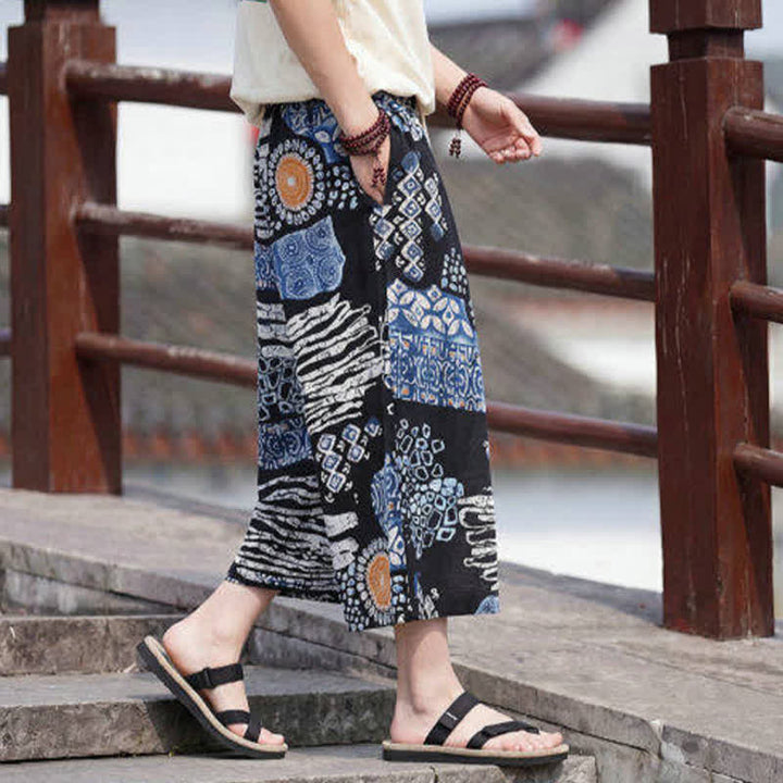 Buddha Stones Sommerliche Boho-Vintage-Caprihose mit Kordelzug und Blumenmuster, gerades Bein, mit Tasche - image 9