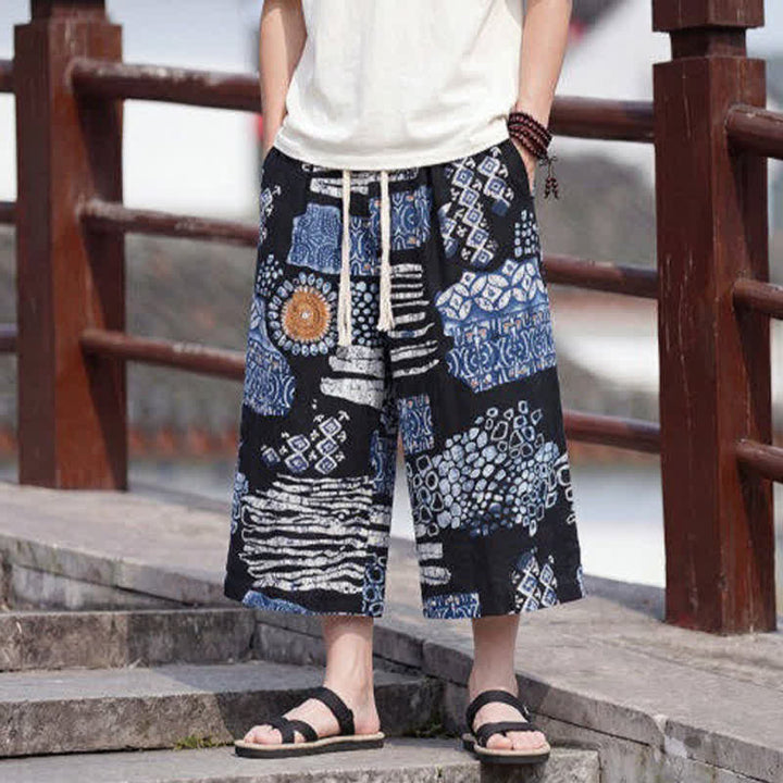 Buddha Stones Sommerliche Boho-Vintage-Caprihose mit Kordelzug und Blumenmuster, gerades Bein, mit Tasche - image 13