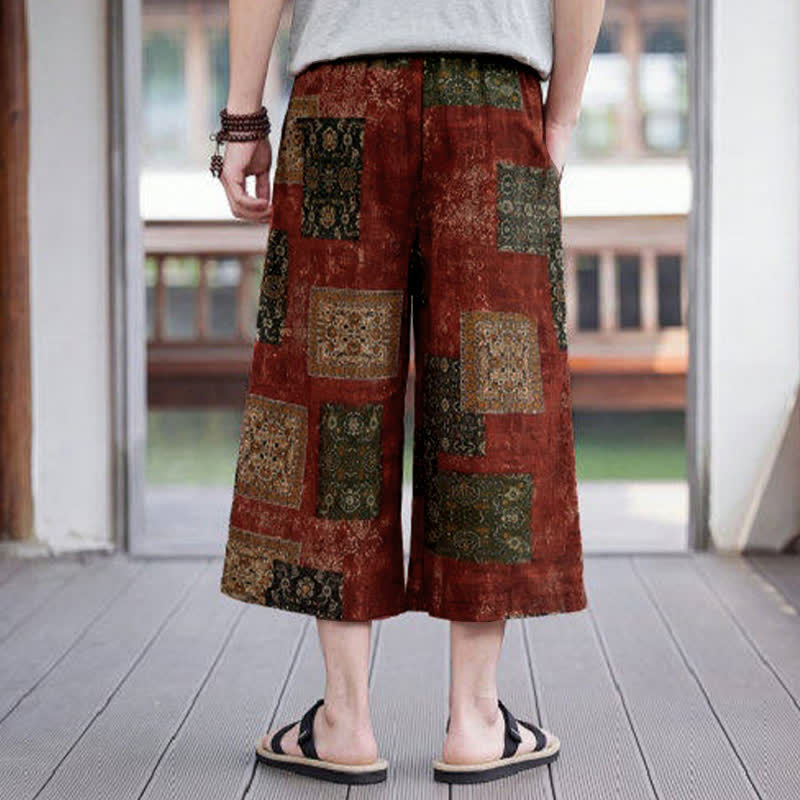 Buddha Stones Sommerliche Boho-Vintage-Caprihose mit Kordelzug und Blumenmuster, gerades Bein, mit Tasche - image 19