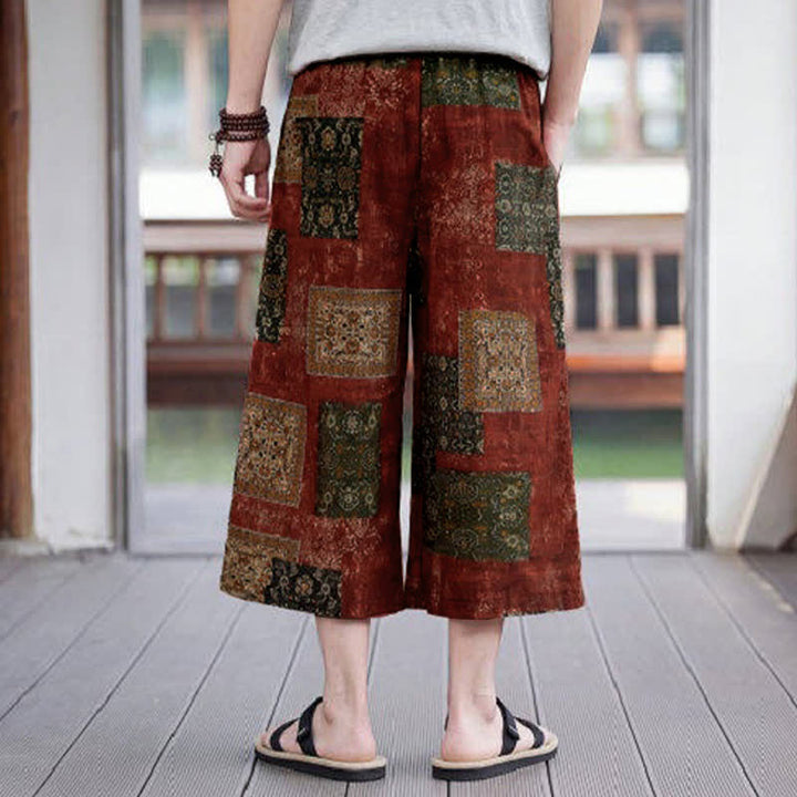 Buddha Stones Sommerliche Boho-Vintage-Caprihose mit Kordelzug und Blumenmuster, gerades Bein, mit Tasche - image 19