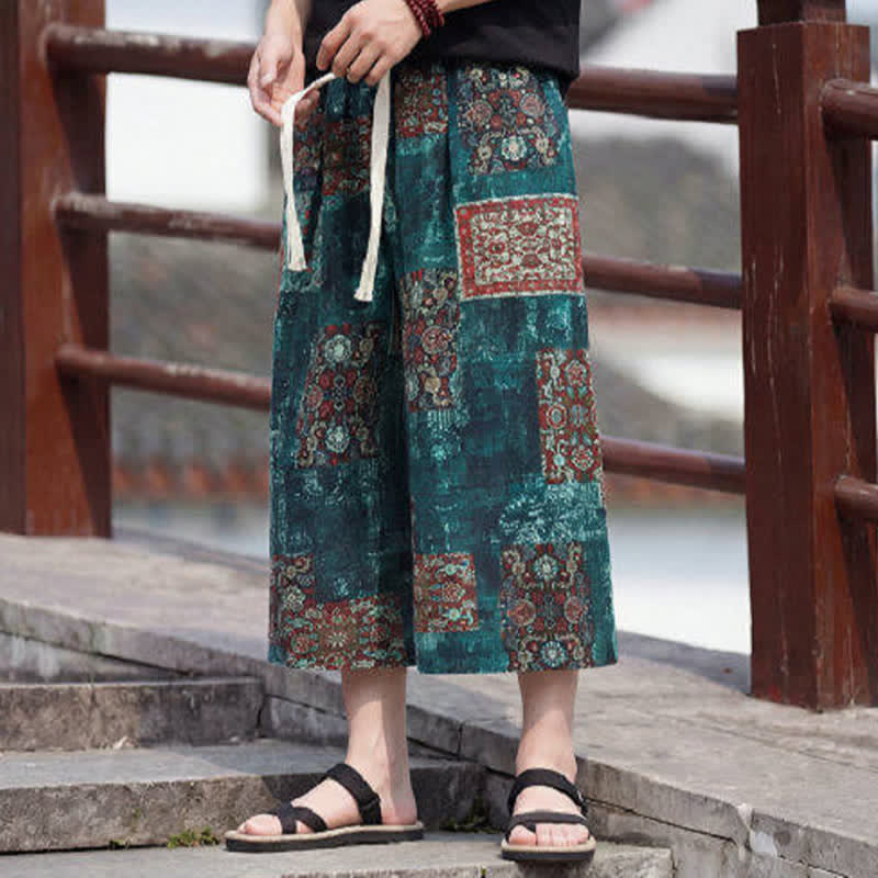 Buddha Stones Sommerliche Boho-Vintage-Caprihose mit Kordelzug und Blumenmuster, gerades Bein, mit Tasche - image 30