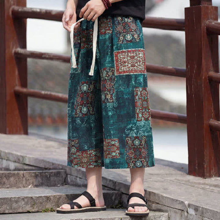 Buddha Stones Sommerliche Boho-Vintage-Caprihose mit Kordelzug und Blumenmuster, gerades Bein, mit Tasche - image 30