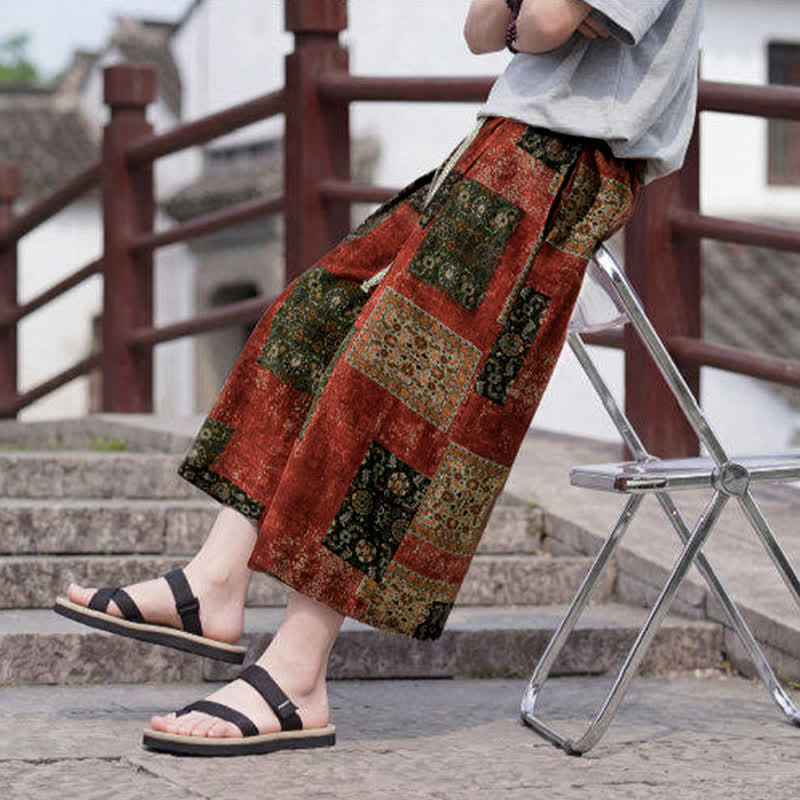 Buddha Stones Sommerliche Boho-Vintage-Caprihose mit Kordelzug und Blumenmuster, gerades Bein, mit Tasche - image 22