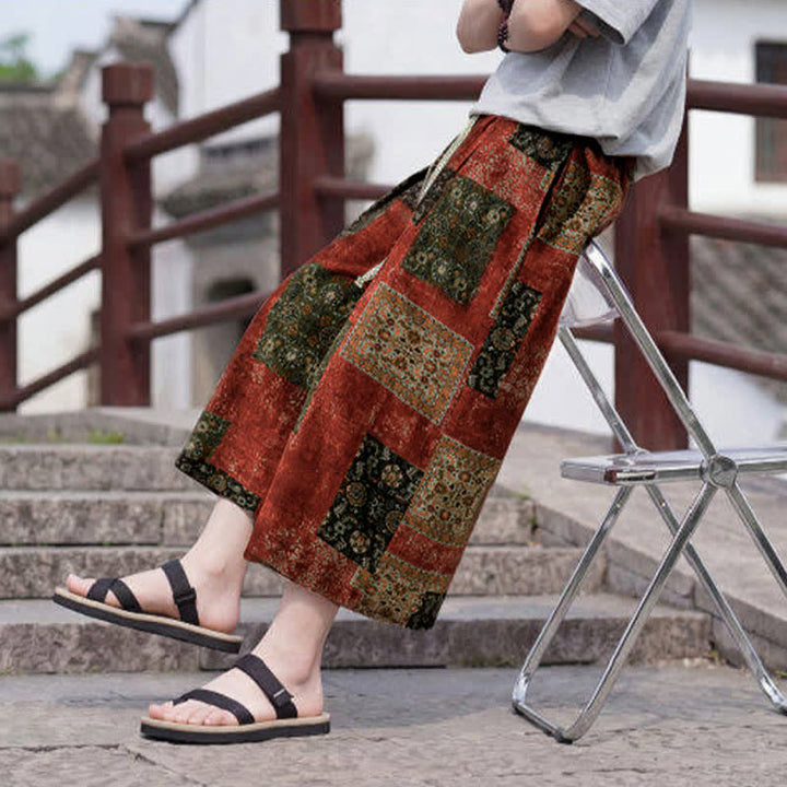 Buddha Stones Sommerliche Boho-Vintage-Caprihose mit Kordelzug und Blumenmuster, gerades Bein, mit Tasche - image 22