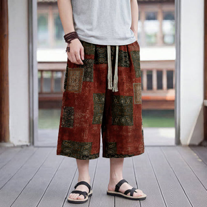 Buddha Stones Sommerliche Boho-Vintage-Caprihose mit Kordelzug und Blumenmuster, gerades Bein, mit Tasche - image 20