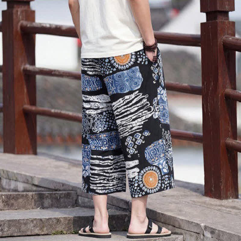 Buddha Stones Sommerliche Boho-Vintage-Caprihose mit Kordelzug und Blumenmuster, gerades Bein, mit Tasche - image 11