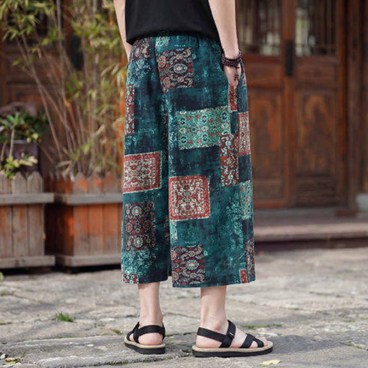 Buddha Stones Sommerliche Boho-Vintage-Caprihose mit Kordelzug und Blumenmuster, gerades Bein, mit Tasche - image 26