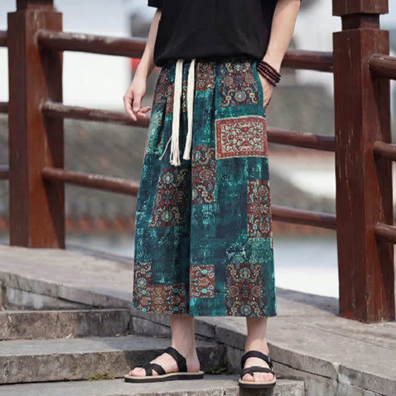 Buddha Stones Sommerliche Boho-Vintage-Caprihose mit Kordelzug und Blumenmuster, gerades Bein, mit Tasche - image 31