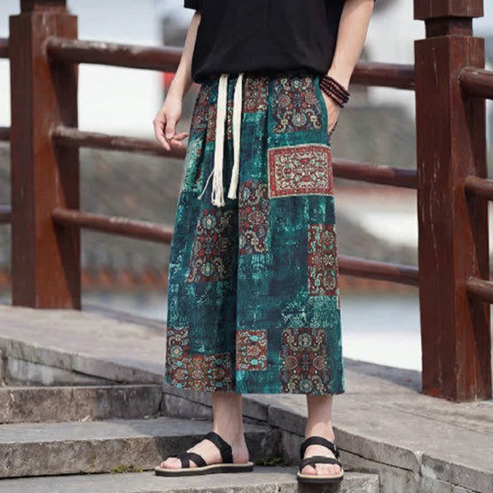 Buddha Stones Sommerliche Boho-Vintage-Caprihose mit Kordelzug und Blumenmuster, gerades Bein, mit Tasche - image 31