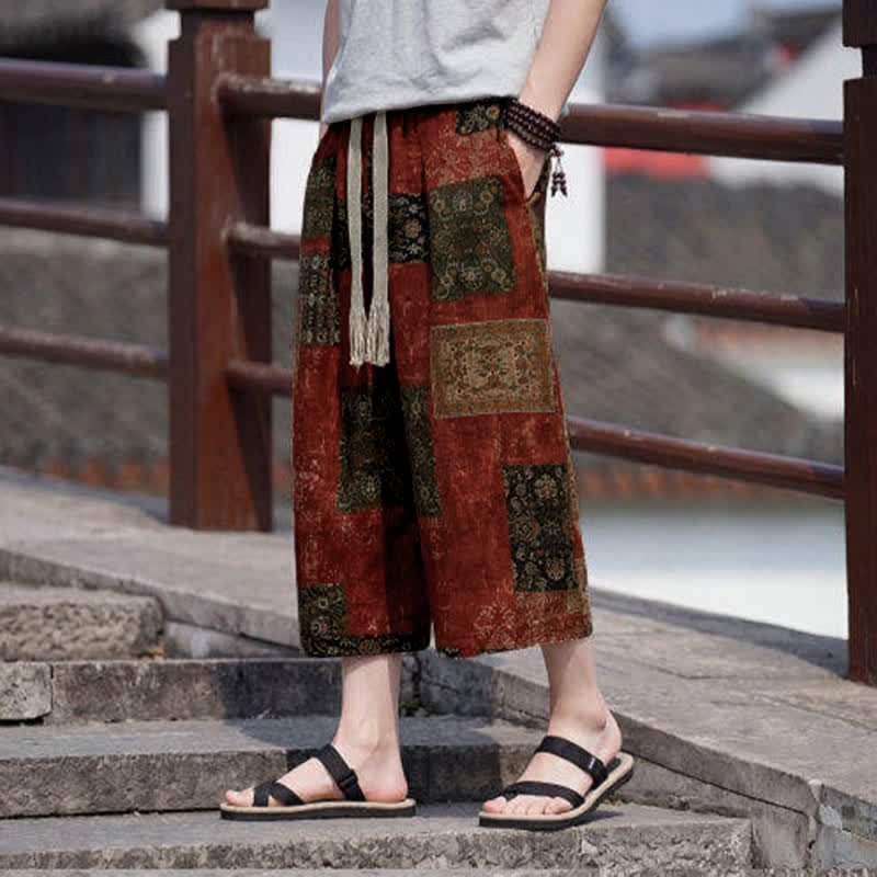Buddha Stones Sommerliche Boho-Vintage-Caprihose mit Kordelzug und Blumenmuster, gerades Bein, mit Tasche - image 18