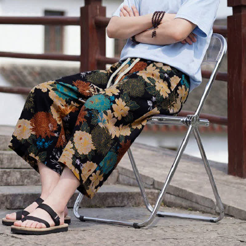 Buddha Stones Sommerliche Boho-Vintage-Caprihose mit Kordelzug und Blumenmuster, gerades Bein, mit Tasche - image 6