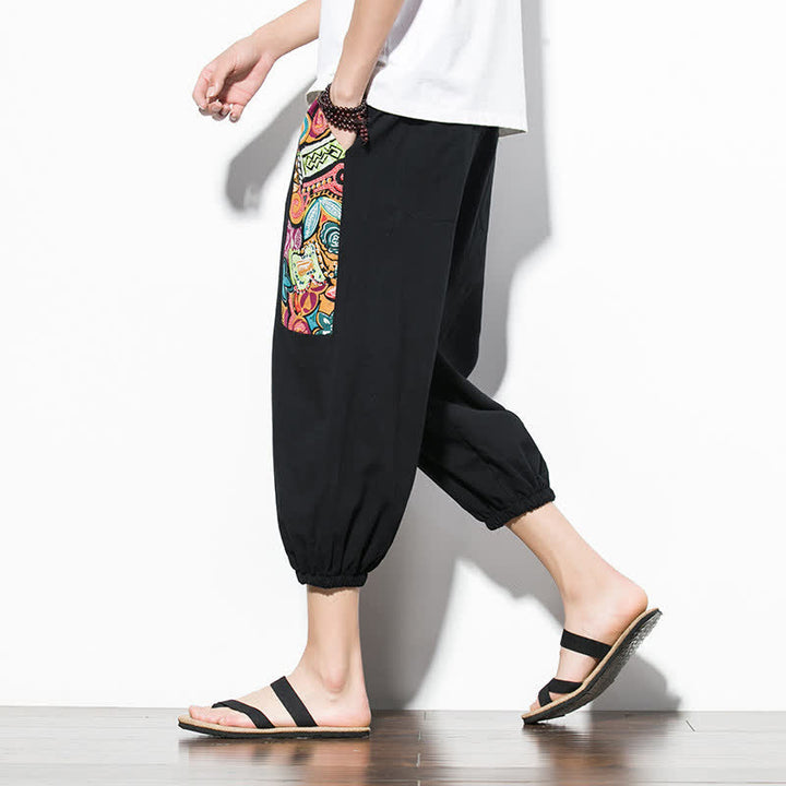 Buddha Stones Lässige Sommer-Caprihose im Boho-Stil mit Kordelzug und abstraktem Muster, Herren-Haremshose mit Tasche - image 18