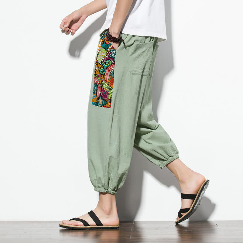 Buddha Stones Lässige Sommer-Caprihose im Boho-Stil mit Kordelzug und abstraktem Muster, Herren-Haremshose mit Tasche - image 28