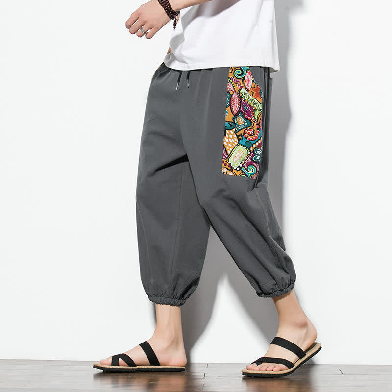 Buddha Stones Lässige Sommer-Caprihose im Boho-Stil mit Kordelzug und abstraktem Muster, Herren-Haremshose mit Tasche - DimGray - US/UK/AU46, EU56 (5XL) - image 0