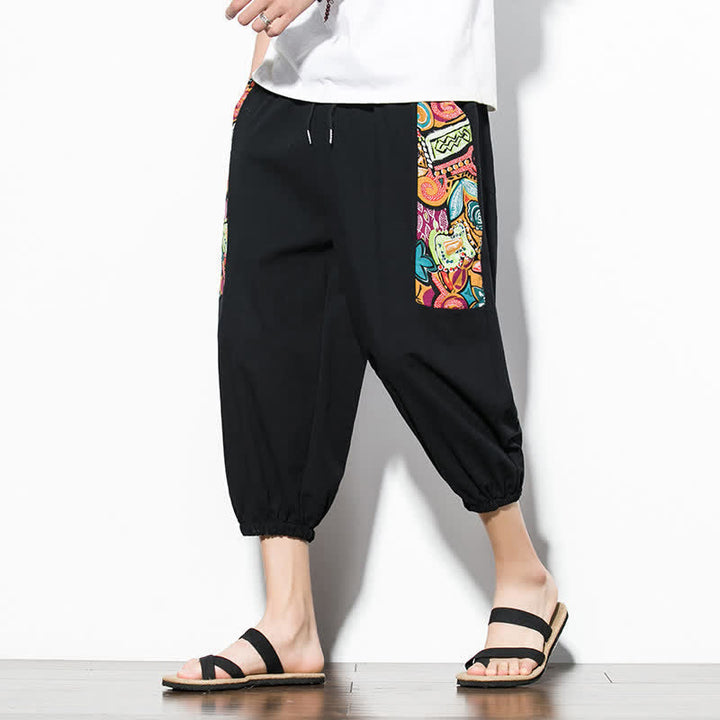 Buddha Stones Lässige Sommer-Caprihose im Boho-Stil mit Kordelzug und abstraktem Muster, Herren-Haremshose mit Tasche - image 14